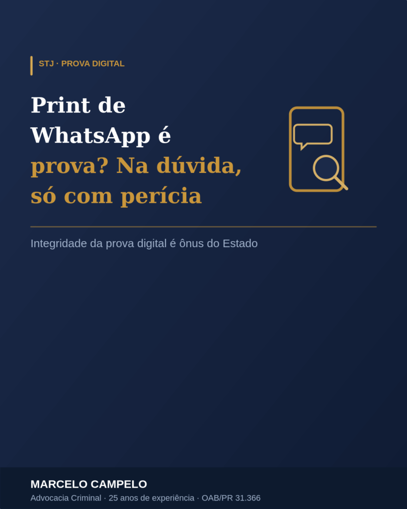 Celular com balão de conversa e lupa representando a perícia em prints